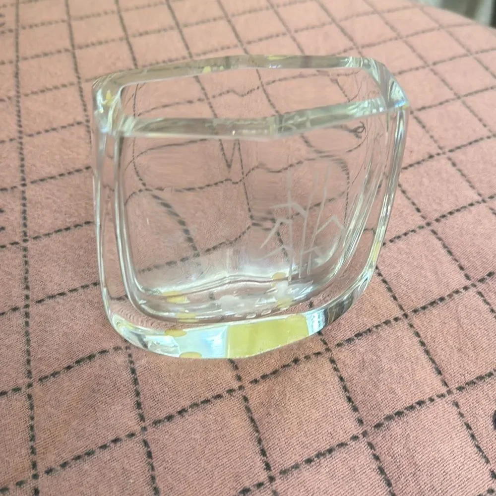 Vintage Signed Kosta Boda Edenfalk Crystal 5” Vase Etched Ducks *Made In Sweden*